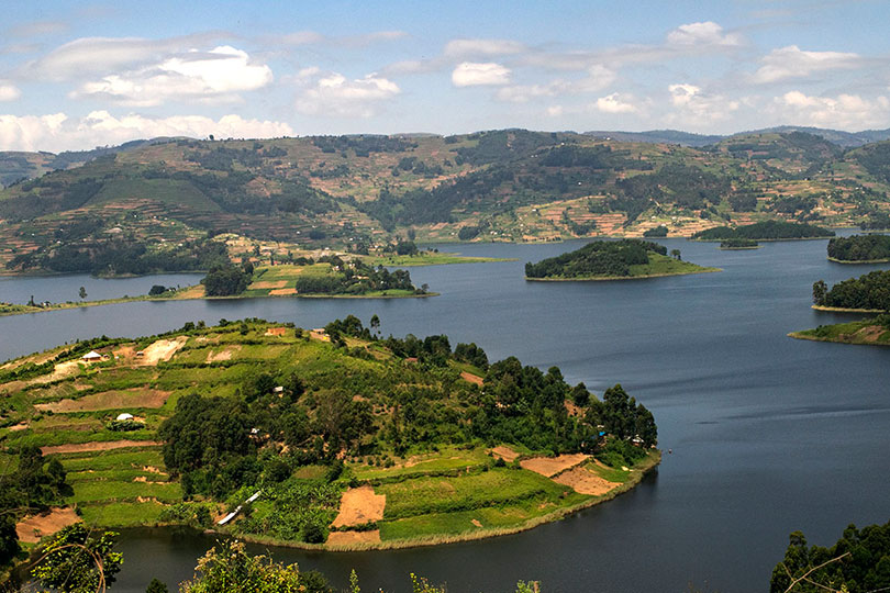 Lake Bunyonyi islands and hills Uganda